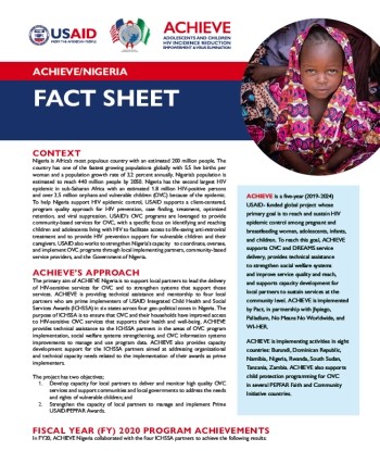 Front page of the ACHIEVE fact sheet on the project's work in Nigeria.