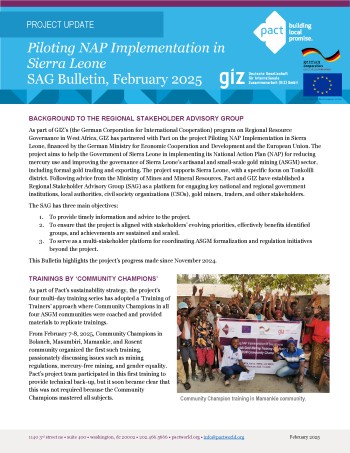 Screen shot of the first page of a project bulletin from February 2025 on the Piloting NAP Implementation in Sierra Leone project.