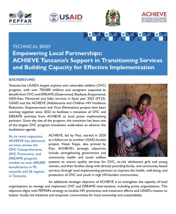 Empowering Local Partnerships: ACHIEVE Tanzania’s Support in Transitioning Services and Building Capacity for Effective Implementation