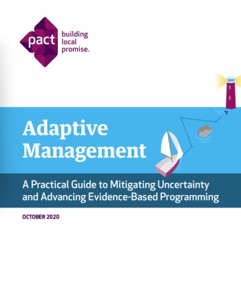 Screen shot of cover of a report that displays the title "Adaptive Management: A Practical Guide to Mitigating Uncertainty and Advancing Evidenced-based Programming, October 2020".