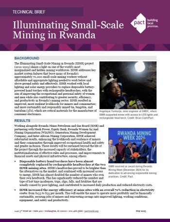 Screen shot of the first page of a technical brief that displays the title "Illuminating Small-Scale Mining in Rwanda".